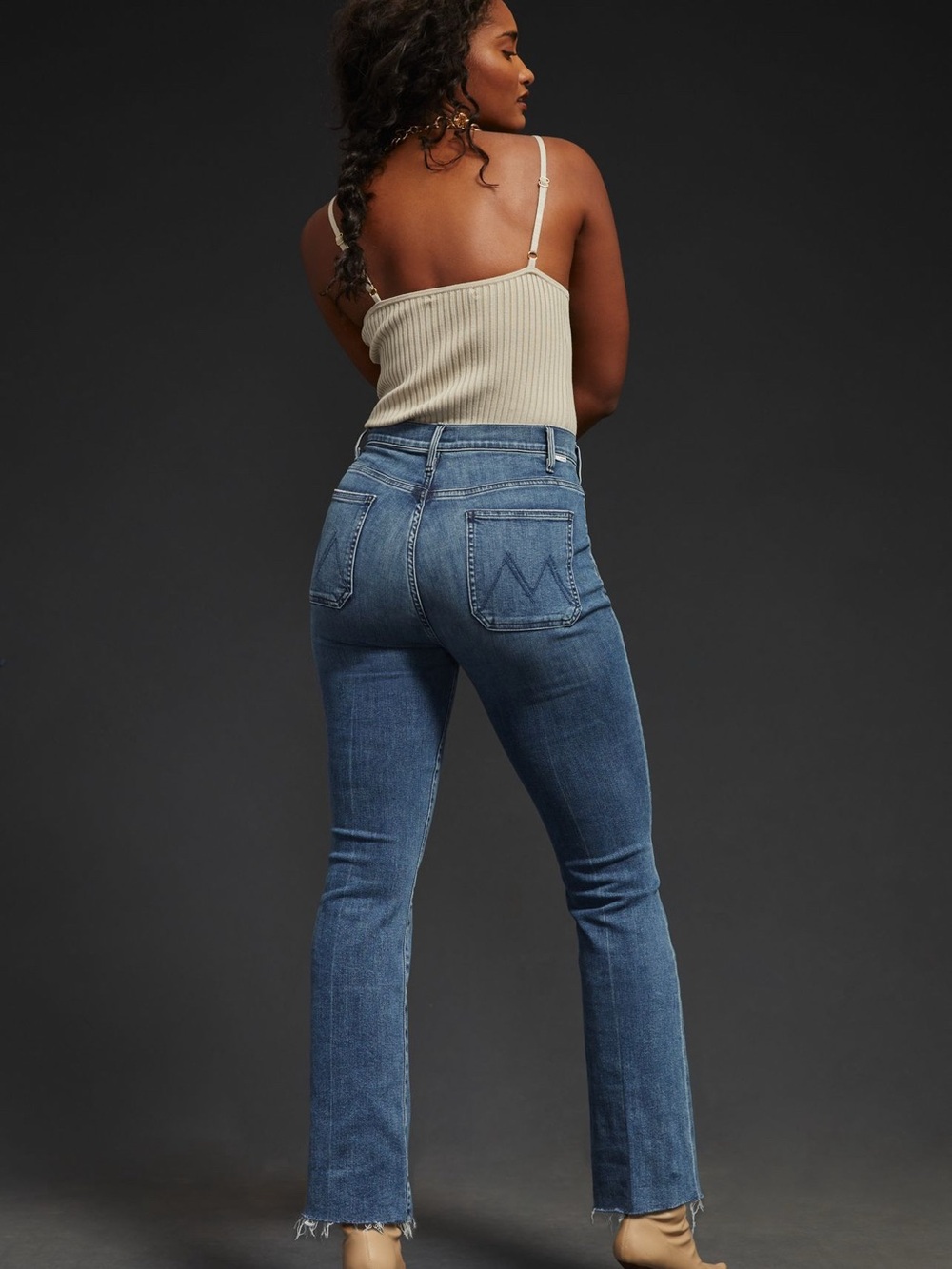 MOTHER High Rise Wide Leg Jeans in Medium Blue Wash - Picture 4 of 9